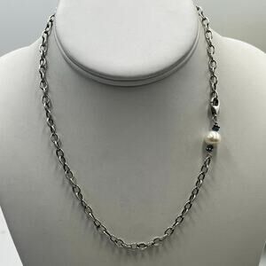 Sterling Silver Link‎ 8mm White Pearl Sapphire Beads Chain Necklace 17"
12.4g